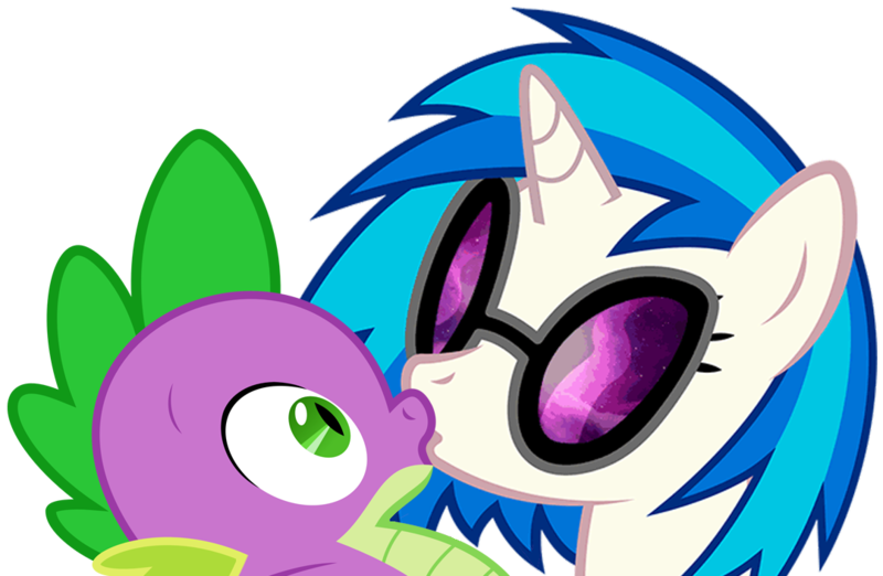 Size: 1081x706 | Tagged: artist:sulyo, artist:titanium-pony, derpibooru import, kissing, love, safe, shipping, spike, vinyl scratch, vinylspike