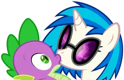 Size: 1081x706 | Tagged: artist:sulyo, artist:titanium-pony, derpibooru import, kissing, love, safe, shipping, spike, vinyl scratch, vinylspike