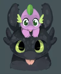 Size: 569x694 | Tagged: safe, artist:ende26, derpibooru import, spike, dragon, night fury, gray background, how to train your dragon, simple background, tongue out, toothless the dragon