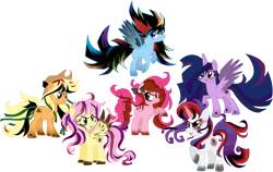 Size: 1000x633 | Tagged: safe, artist:schnuffitrunks, derpibooru import, applejack, fluttershy, pinkie pie, rainbow dash, rarity, twilight sparkle, twilight sparkle (alicorn), alicorn, pony, corrupted, evil, eyeshadow, female, magic, makeup, mane six, mare, rainbow power, simple background, sombra eyes, transparent background, vector