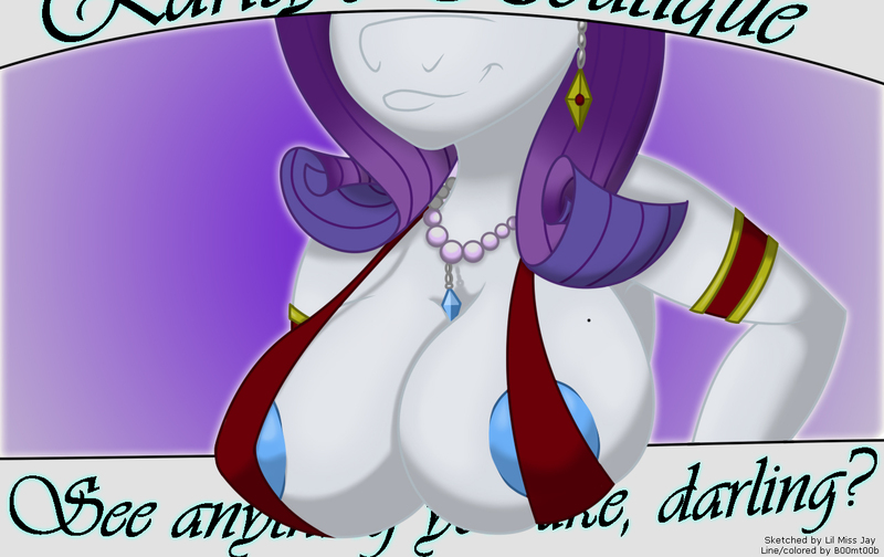 Size: 1280x807 | Tagged: questionable, artist:b00mt00b, artist:lil miss jay, derpibooru import, rarity, anthro, areola, areola slip, big areola, bikini, breasts, busty rarity, clothes, colored, earring, female, fucking the fourth wall, necklace, nipple slip, nipples, nudity, sling bikini, smiling, smirk, solo, solo female, swimsuit, technicolor nipples, wardrobe malfunction