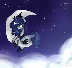 Size: 1800x1700 | Tagged: artist:jankrys00, cup, derpibooru import, lunadoodle, magic, moon, night, princess luna, safe, solo, tangible heavenly object, telekinesis