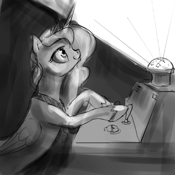 Size: 1280x1280 | Tagged: artist:silfoe, derpibooru import, grayscale, lunadoodle, monochrome, planetarium, princess luna, safe, solo