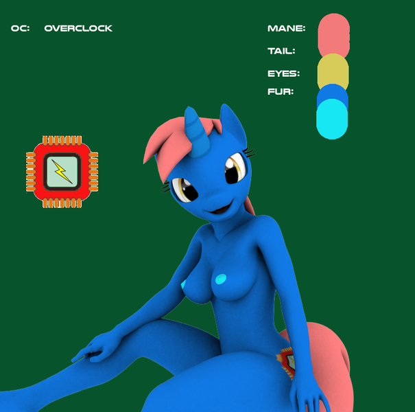 Size: 808x801 | Tagged: questionable, artist:sparkyfox, derpibooru import, oc, unofficial characters only, anthro, unicorn, 3d, anthro oc, breasts, cg, female, nipples, nudity, solo, solo female