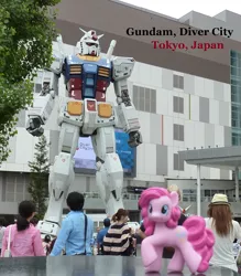 Size: 1459x1665 | Tagged: artist:caliaponia, derpibooru import, gundam, irl, japan, photo, pinkie pie, ponies around the world, rx-78-2, safe, tokyo, toy