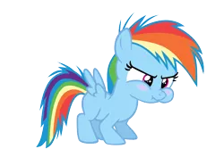 Size: 900x600 | Tagged: safe, artist:s.guri, derpibooru import, rainbow dash, for whom the sweetie belle toils, blushing, cute, dashabetes, filly, filly rainbow dash, frown, glare, nose wrinkle, puffy cheeks, scrunchy face, simple background, solo, spread wings, transparent background, vector, younger
