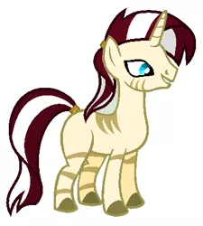 Size: 370x412 | Tagged: artist:unoriginai, blank flank, derpibooru import, hybrid, magical lesbian spawn, male, oc, offspring, parent:sunset shimmer, parent:zecora, safe, simple background, solo, stallion, unofficial characters only, white background, zebra, zebracorn, zony