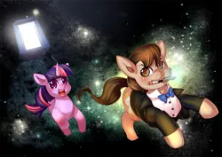 Size: 1024x723 | Tagged: adventures of doctor whooves, artist:bakki, derpibooru import, doctor who, doctor whooves, safe, sonic screwdriver, tardis, the doctor, time turner, twilight sparkle