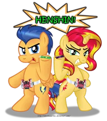 Size: 1280x1453 | Tagged: safe, artist:aleximusprime, derpibooru import, flash sentry, sunset shimmer, pony, bipedal, crossover, female, flashimmer, henshin, kamen rider, kamen rider w, male, shipping, simple background, straight, transparent background