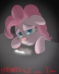 Size: 859x1082 | Tagged: 30 minute art challenge, artist:magical disaster, blood, cocaine, dark, derpibooru import, drugs, drug use, glow, glowing powder, light, miserable, nosebleed, pinkie pie, safe, simple background, solo