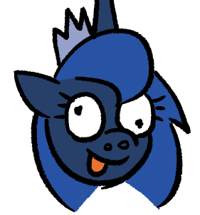 Size: 281x302 | Tagged: safe, artist:lovelyneckbeard, derpibooru import, princess luna, pony, :p, cropped, derp, icon, silly, silly pony, simple background, smiling, solo, tongue out