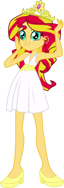 Size: 3077x9033 | Tagged: dead source, safe, artist:xebck, derpibooru import, sunset shimmer, equestria girls, clothes, crown, dress, ear piercing, earring, fall formal, female, high heels, jewelry, meme, piercing, prom queen meme, simple background, solo, transparent background, vector