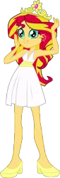 Size: 3077x9033 | Tagged: dead source, safe, artist:xebck, derpibooru import, sunset shimmer, equestria girls, clothes, crown, dress, ear piercing, earring, fall formal, female, high heels, jewelry, meme, piercing, prom queen meme, simple background, solo, transparent background, vector