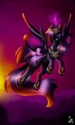 Size: 1434x2368 | Tagged: safe, artist:christallovepkmn, derpibooru import, twilight sparkle, twilight sparkle (alicorn), alicorn, pony, black sclera, corrupted, female, mare, nightmare twilight, slit eyes, solo