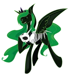 Size: 2467x2668 | Tagged: safe, artist:geekladd, derpibooru import, princess luna, oc, oc:nightseer, unofficial characters only, alicorn, pony, fallout equestria, fanfic, alicorn oc, artificial alicorn, blank flank, fanfic art, female, green alicorn (fo:e), grin, hooves, horn, jewelry, luna's regalia, luna's skeleton, luna's tiara, mare, regalia, simple background, skeleton, skull, smiling, solo, spread wings, tiara, transparent background, wings