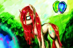 Size: 1600x1067 | Tagged: artist:iceminth, balloon, color porn, derpibooru import, looking back, pinkamena diane pie, pinkie pie, safe, solo, surreal