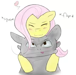 Size: 894x889 | Tagged: artist:kogentasama, crossover, derpibooru import, fluttershy, heart, how to train your dragon, hug, safe, simple background, squee, toothless the dragon, white background