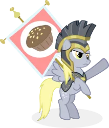 Size: 3000x3525 | Tagged: source needed, useless source url, safe, artist:accu, derpibooru import, derpy hooves, pony, armor, banner, bipedal, blonde, flag, guard, muffin, salute, show accurate, simple background, solo, transparent background, vector