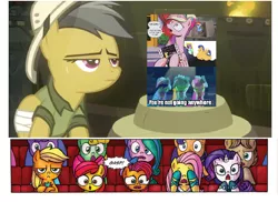 Size: 616x448 | Tagged: a canterlot wedding, accepted meme that never ends, apple bloom, applejack, applejack is not amused, audience reaction, babs seed, bad treasure, bridesmaid, daring do, edit, edited screencap, exploitable meme, fluttershy, idw, lyra heartstrings, meme, memeception, minuette, princess cadance, rarity, read it and weep, safe, screencap, the meme that never ends, twinkleshine