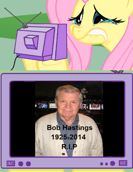 Size: 622x806 | Tagged: bob hastings, crying, derpibooru import, exploitable meme, fluttercry, fluttershy, meme, obituary, obligatory pony, rest in peace, safe, tv meme