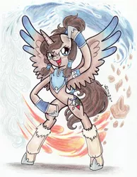 Size: 900x1157 | Tagged: safe, artist:oriwhitedeer, derpibooru import, ponified, alicorn, pony, semi-anthro, air, crossover, earth, fire, korra, solo, the legend of korra, traditional art, water