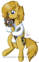 Size: 493x779 | Tagged: safe, artist:mariex911x, derpibooru import, oc, oc:professoranna, oc:zeus, unofficial characters only, pony, baby, baby pony, clothes, cookie, cute, female, foal, lab coat, mare, microscope, mother, motherly, request, young