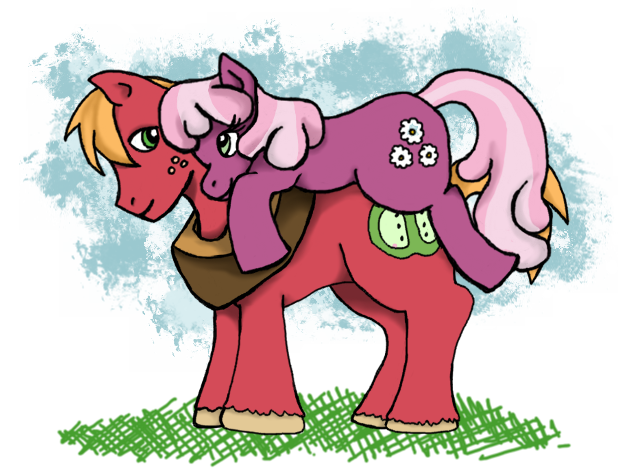 Size: 620x473 | Tagged: safe, artist:vicky-v, derpibooru import, big macintosh, cheerilee, earth pony, pony, cheerimac, male, ponies riding ponies, riding, shipping, stallion, straight