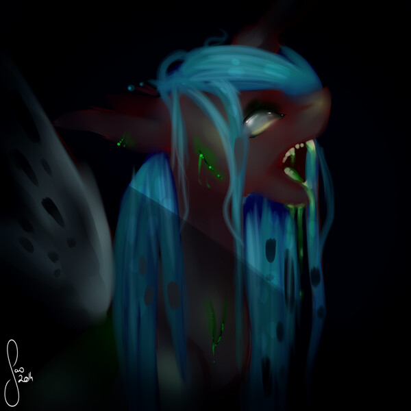 Size: 2000x2000 | Tagged: artist:saoiirse, derpibooru import, drool, queen chrysalis, semi-grimdark, solo, spit