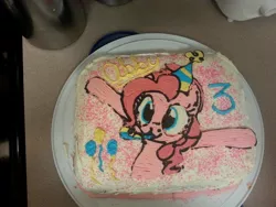 Size: 960x720 | Tagged: birthday cake, cake, derpibooru import, food art, hat, irl, party hat, pinkie pie, safe, solo