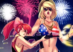 Size: 990x700 | Tagged: 4th of july, american flag, american flag bikini, american independence day, amerijack, apple bloom, applejack, ar15, artist:bakki, assault rifle, belly button, bikini, breasts, busty applejack, cleavage, clothes, derp, derpibooru import, eastbound and down, eyes closed, female, females only, fireworks, flag bikini, gun, human, humanized, independence day, left handed, m16, m4a1, midriff, murica, open mouth, parody, rifle, shooting, suggestive, sunglasses, swimsuit, united states, weapon