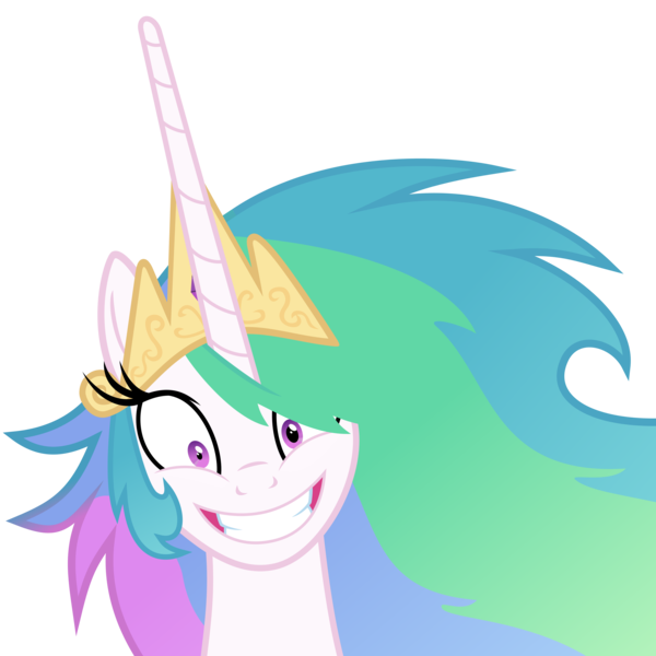 Size: 6000x6000 | Tagged: safe, artist:magister39, derpibooru import, princess celestia, pony, absurd resolution, female, grin, insanity, looking at you, mare, messy mane, mismatched eyes, rapeface, simple background, smiling, snaplestia, solo, transparent background, vector, wide eyes, yandere