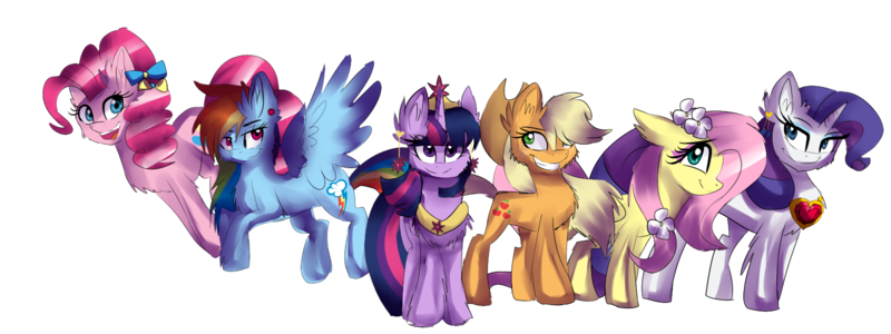 Size: 1600x600 | Tagged: safe, artist:strawberry-pannycake, derpibooru import, applejack, fluttershy, pinkie pie, rainbow dash, rarity, twilight sparkle, twilight sparkle (alicorn), alicorn, pony, female, mane six, mare