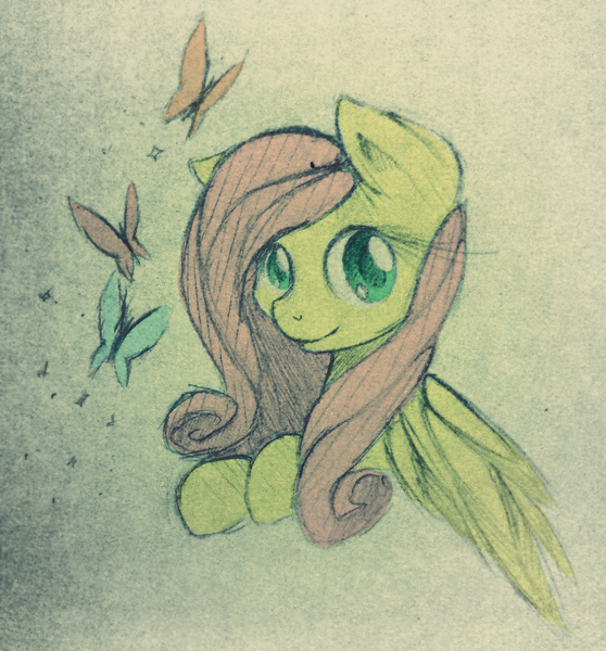 Size: 1968x2117 | Tagged: artist:agletka, butterfly, derpibooru import, fluttershy, photo, pixiv, safe, solo, traditional art