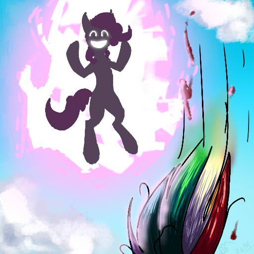 Size: 512x512 | Tagged: semi-grimdark, artist:calypsovantas, derpibooru import, pinkie pie, rainbow dash, earth pony, pony, smile hd, blood, female, fight, kaio-ken, mare, super saiyan