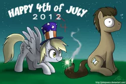 Size: 1100x733 | Tagged: safe, artist:johnjoseco, derpibooru import, edit, derpy hooves, doctor whooves, time turner, pegasus, pony, 4th of july, american independence day, female, hat, independence day, mare, this will end in fire, this will end in laughs, this will end in tears