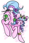 Size: 2308x3401 | Tagged: safe, artist:sk-ree, derpibooru import, oc, oc:ivy lush, unofficial characters only, pony, unicorn, eyes closed, flower, flower in hair, happy, jumping, leg strap, open mouth, smiling, solo, spikes, tail ring