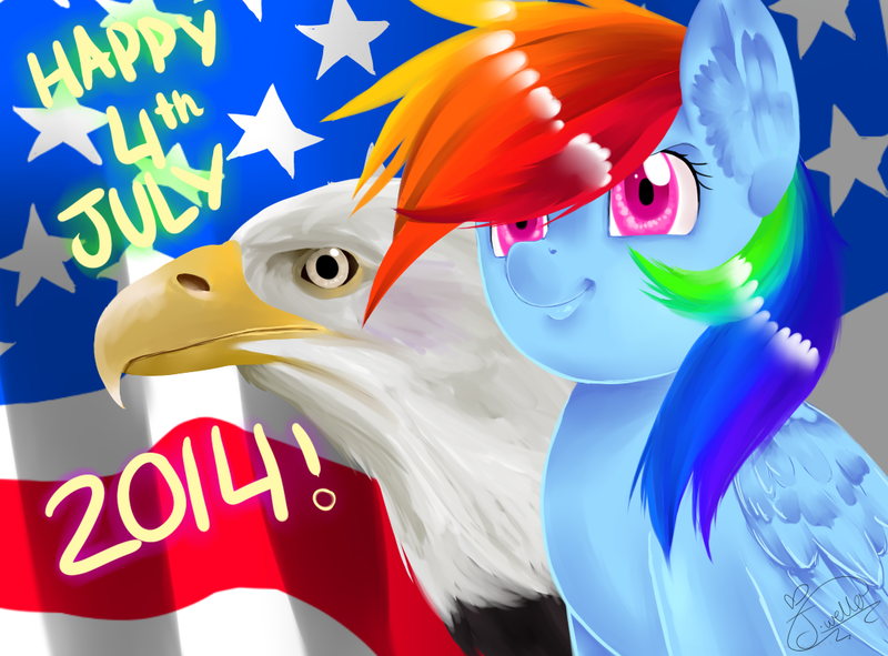 Size: 1091x806 | Tagged: safe, artist:familyof6, derpibooru import, rainbow dash, bald eagle, 4th of july, flag