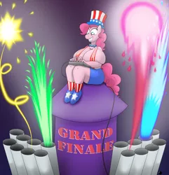 Size: 3745x3879 | Tagged: 4th of july, absolute cleavage, american independence day, anthro, artist:gunpowdergreentea, big breasts, breasts, busty pinkie pie, cleavage, clothes, derpibooru import, explosives, female, fireworks, hat, huge breasts, impossibly large breasts, independence day, nudity, pinkie pie, plantigrade anthro, rocket, sling bikini, solo, solo female, suggestive, swimsuit, top hat