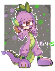 Size: 745x949 | Tagged: anthro, anthro oc, artist:mandycabral, clothes, cosplay, costume, derpibooru import, furry, hoodie, non-mlp oc, oc, oc:perserpt, safe, solo, spike, spike hoodie, unofficial characters only