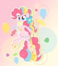 Size: 2742x3108 | Tagged: artist:natsu714, balloon, candy, derpibooru import, lollipop, pinkie pie, rainbow power, safe, solo