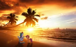 Size: 1920x1200 | Tagged: artist:colorfulbrony, artist:quanno3, artist:tamalesyatole, beach, derpibooru import, irl, palm tree, photo, plot, ponies in real life, rainbow dash, safe, scootaloo, scootalove, sunset, tree, vector