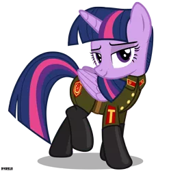 Size: 3000x3000 | Tagged: safe, artist:a4r91n, derpibooru import, twilight sparkle, twilight sparkle (alicorn), alicorn, pony, clothes, communism, female, hammer and sickle, looking at you, mare, military uniform, pose, sergeant, simple background, solo, soviet, transparent background, uniform, vector