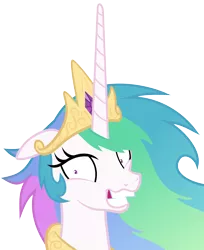 Size: 4900x6000 | Tagged: safe, artist:magister39, derpibooru import, princess celestia, pony, absurd resolution, female, floppy ears, grin, insanity, looking at you, mare, rapeface, simple background, snaplestia, solo, transparent background, vector, wide eyes