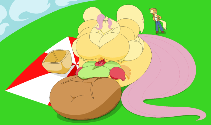 Size: 1765x1049 | Tagged: questionable, artist:two-ton-neko, derpibooru import, applejack, big macintosh, fluttershy, anthro, bbw, bhm, bigger macintosh, breasts, busty fluttershy, chubby cheeks, cleavage, dominant, double chin, fat, fat fetish, feedee, feeder, female, femdom, fetish, fluttermac, giantess, macro, male, moobs, morbidly obese, muscle fetish, muscles, muscleshy, neck fat, neck roll, obese, overdeveloped muscles, rolls of fat, shipping, straight, sweat