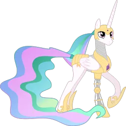 Size: 3000x3000 | Tagged: safe, artist:ruinedomega, derpibooru import, princess celestia, alicorn, pony, alternate hairstyle, alternate universe, armor, ethereal mane, female, mare, ponyscape, ponytail, prosthetic limb, prosthetics, raised hoof, simple background, solo, standing, transparent background, vector, warrior celestia