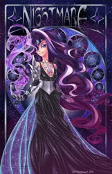 Size: 777x1200 | Tagged: armor, artist:semehammer, clothes, derpibooru import, dress, female, human, humanized, jewelry, looking at you, magic, nightmare rarity, safe, smiling, solo