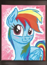 Size: 2550x3507 | Tagged: artist:pwnyville, blushing, cute, derpibooru import, looking at you, painting, portrait, rainbow dash, safe, shy, smiling, solo, :t, traditional art
