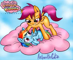 Size: 2434x2015 | Tagged: suggestive, artist:anibaruthecat, derpibooru import, rainbow dash, scootaloo, comic:cuddle clouds, age regression, age swap, cloud, cloudy, cotton candy cloud, crying, cute, dashabetes, dashabuse, female, foalcon, imminent rape, imminent sex, lesbian, metal gear, metal gear rising, older, pink cloud, role reversal, scared, scootadash, scrunchy face, shipping, younger