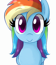 Size: 409x473 | Tagged: dead source, safe, artist:marytheechidna, derpibooru import, rainbow dash, pegasus, pony, alternate hairstyle, animated, blinking, blue, cute, daaaaaaaaaaaw, dashabetes, diabetes, emofuri, eyes closed, female, girly, green, happy, head tilt, hnnng, looking at you, mare, nuzzling, orange, purple, red, simple background, smiling, so fucking happy, solo, sweet dreams fuel, tomboy taming, uguu, weapons-grade cute, white background, yellow
