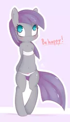 Size: 1439x2500 | Tagged: artist:omi, bandeau, belly button, blushing, clothes, derpibooru import, female, happy, maud pie, panties, ribbon, semi-anthro, solo, solo female, suggestive, underwear